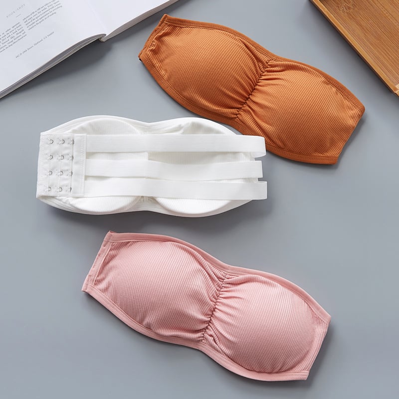 Rebrasti bandeau top bez rukava s jastučićima za prsni koš, Push-Up, Modal–Viskozna smjesa
