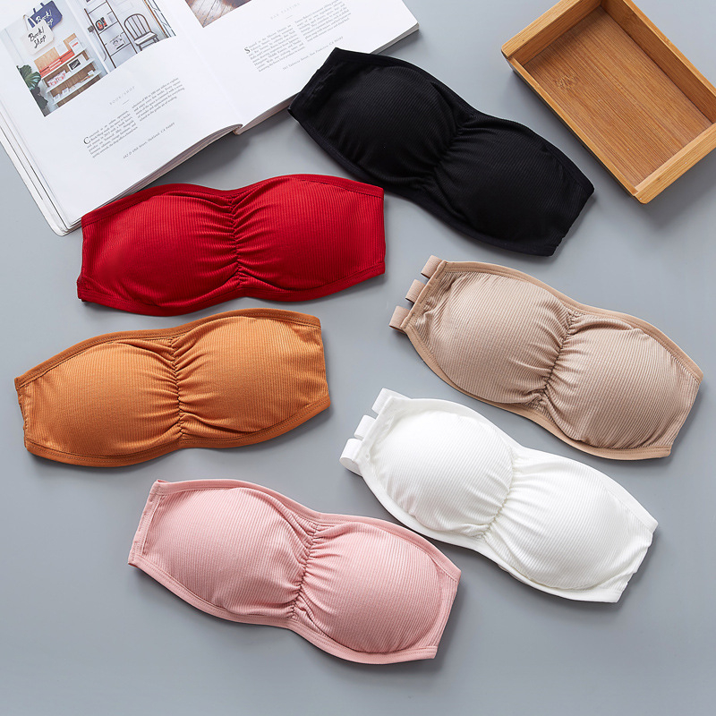 Rebrasti bandeau top bez rukava s jastučićima za prsni koš, Push-Up, Modal–Viskozna smjesa