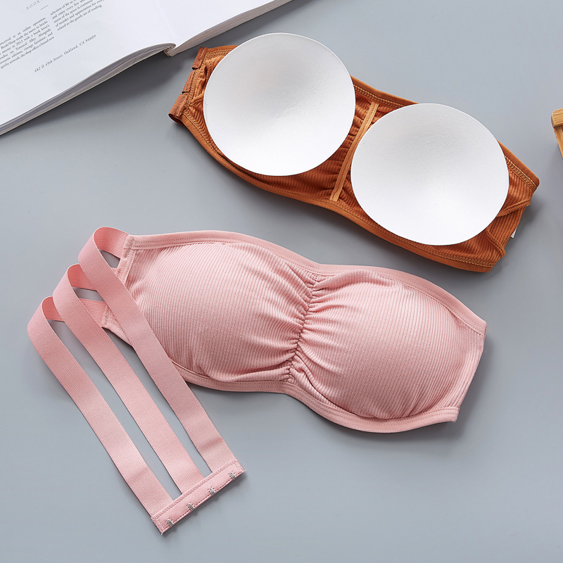 Rebrasti bandeau top bez rukava s jastučićima za prsni koš, Push-Up, Modal–Viskozna smjesa