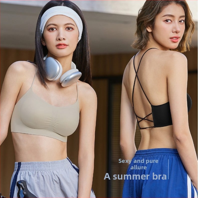 Безжичен push-up бюстгальтер с прорезен гръб и тънки презрамки, чашка 3/4, тънки формовани чаши, найлонова смес