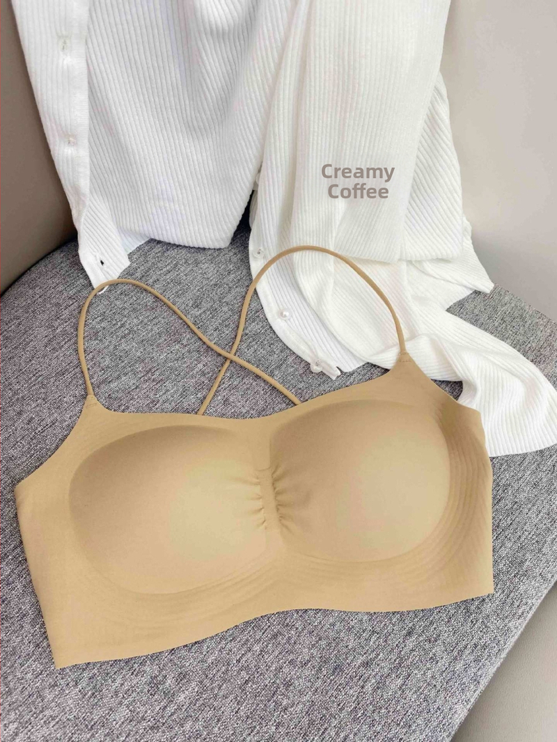 Безжичен push-up бюстгальтер с прорезен гръб и тънки презрамки, чашка 3/4, тънки формовани чаши, найлонова смес