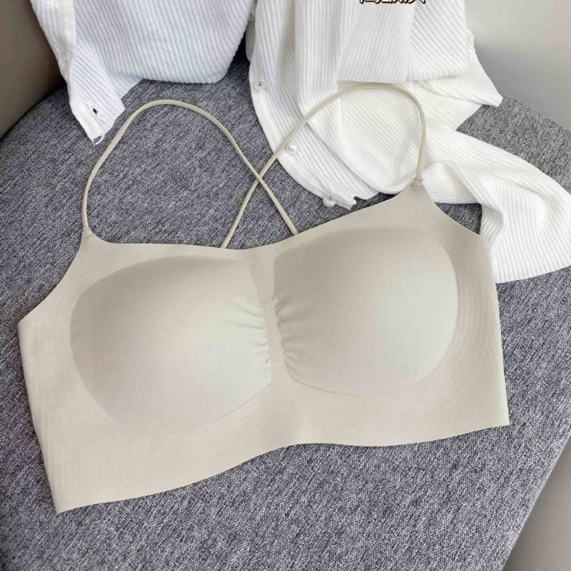 Безжичен push-up бюстгальтер с прорезен гръб и тънки презрамки, чашка 3/4, тънки формовани чаши, найлонова смес