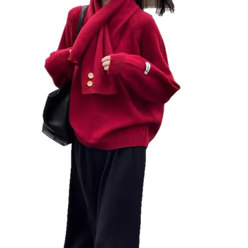 Koreai stílusú kerek nyakú gyapjú kötött pulóver, laza szabás, hosszú ujjú, egyszínű mintázat.