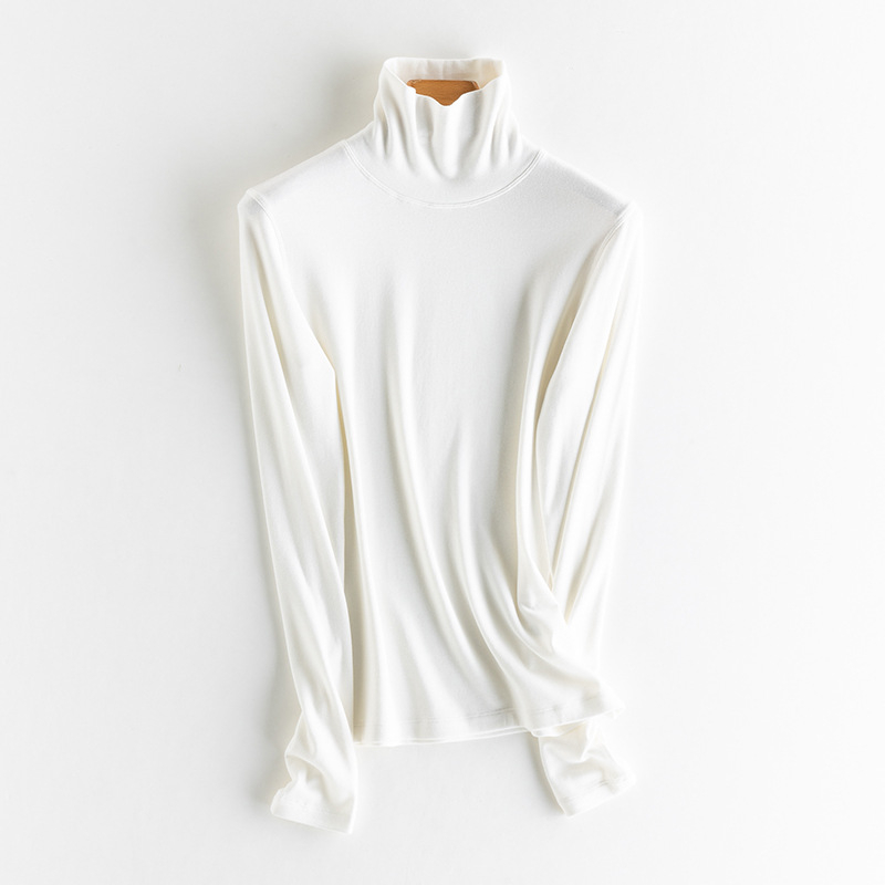 Ženski pulover s poluvisokim ovratnikom, dugi rukavi, kašmirsko-pamukova smjesa s regeneriranom celulozom i bisernim prahom, jesen 2024