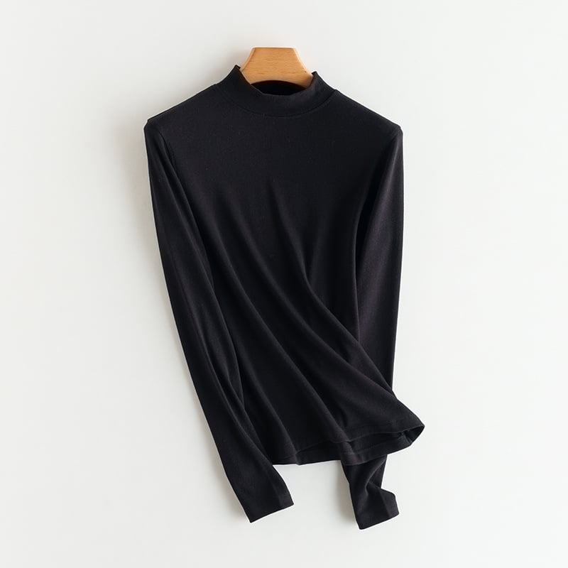 Ženski pulover s poluvisokim ovratnikom, dugi rukavi, kašmirsko-pamukova smjesa s regeneriranom celulozom i bisernim prahom, jesen 2024