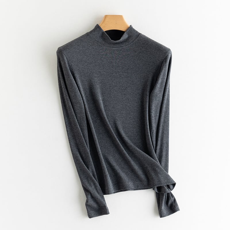 Ženski pulover s poluvisokim ovratnikom, dugi rukavi, kašmirsko-pamukova smjesa s regeneriranom celulozom i bisernim prahom, jesen 2024