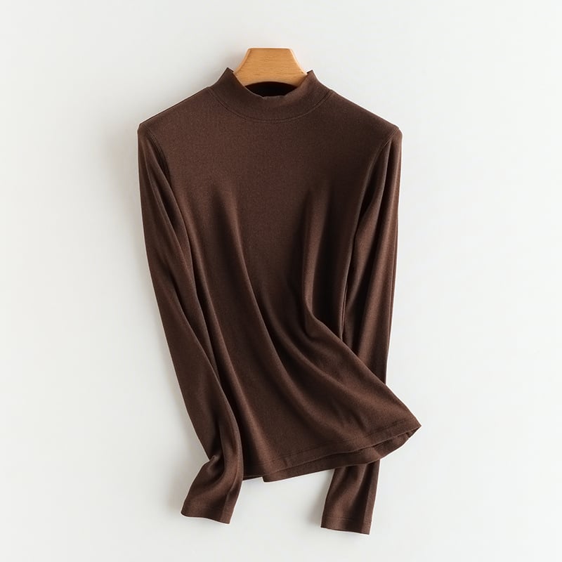 Ženski pulover s poluvisokim ovratnikom, dugi rukavi, kašmirsko-pamukova smjesa s regeneriranom celulozom i bisernim prahom, jesen 2024