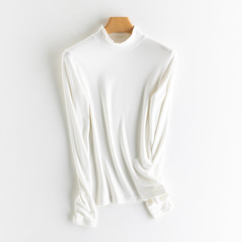 Ženski pulover s poluvisokim ovratnikom, dugi rukavi, kašmirsko-pamukova smjesa s regeneriranom celulozom i bisernim prahom, jesen 2024