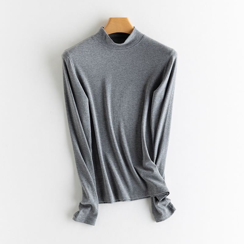 Ženski pulover s poluvisokim ovratnikom, dugi rukavi, kašmirsko-pamukova smjesa s regeneriranom celulozom i bisernim prahom, jesen 2024