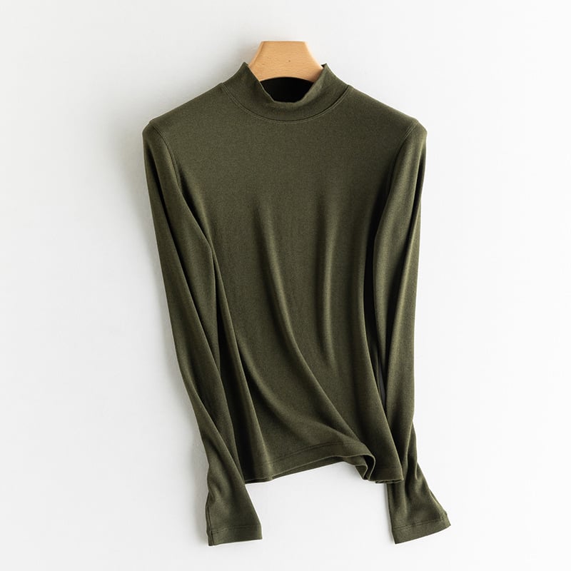 Ženski pulover s poluvisokim ovratnikom, dugi rukavi, kašmirsko-pamukova smjesa s regeneriranom celulozom i bisernim prahom, jesen 2024