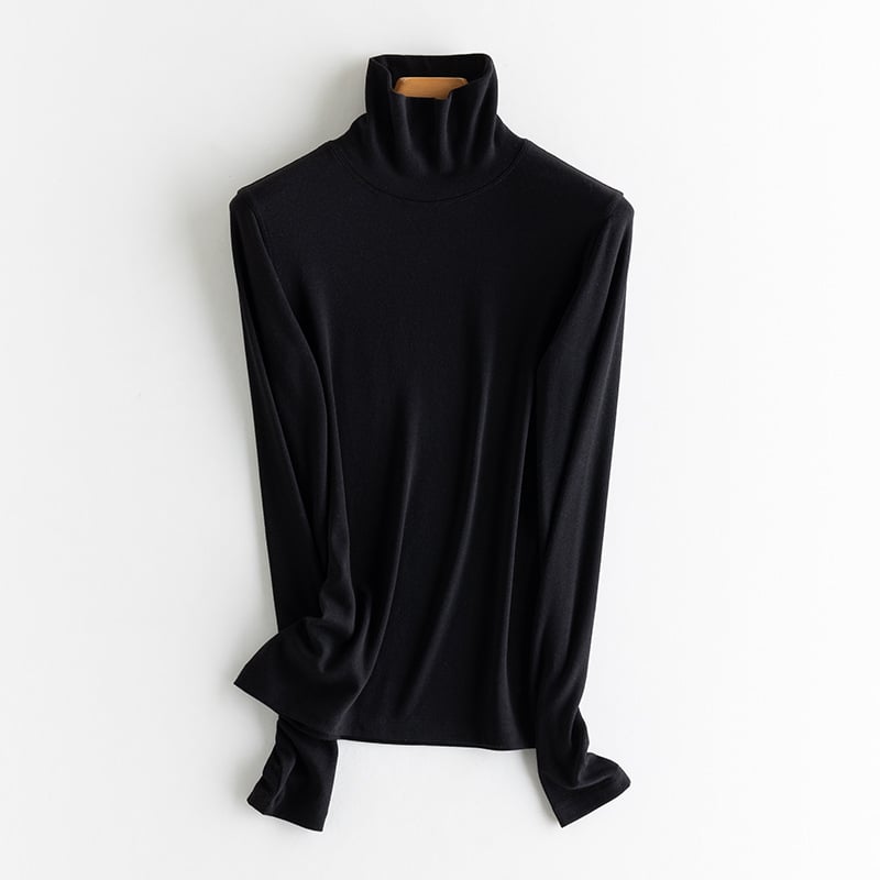 Ženski pulover s poluvisokim ovratnikom, dugi rukavi, kašmirsko-pamukova smjesa s regeneriranom celulozom i bisernim prahom, jesen 2024