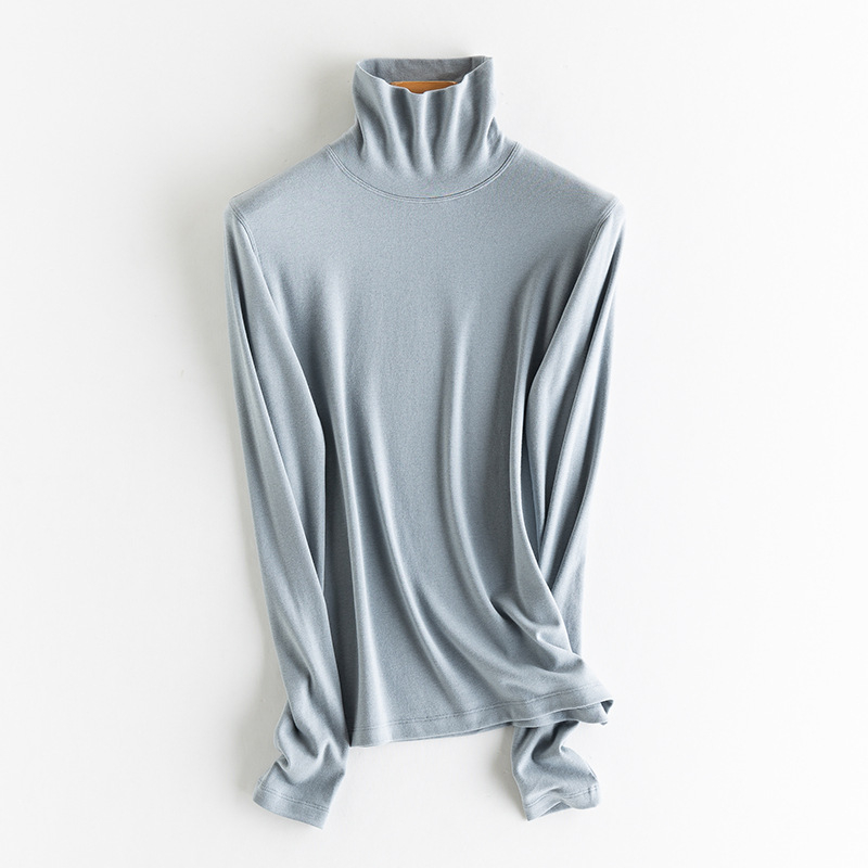 Ženski pulover s poluvisokim ovratnikom, dugi rukavi, kašmirsko-pamukova smjesa s regeneriranom celulozom i bisernim prahom, jesen 2024