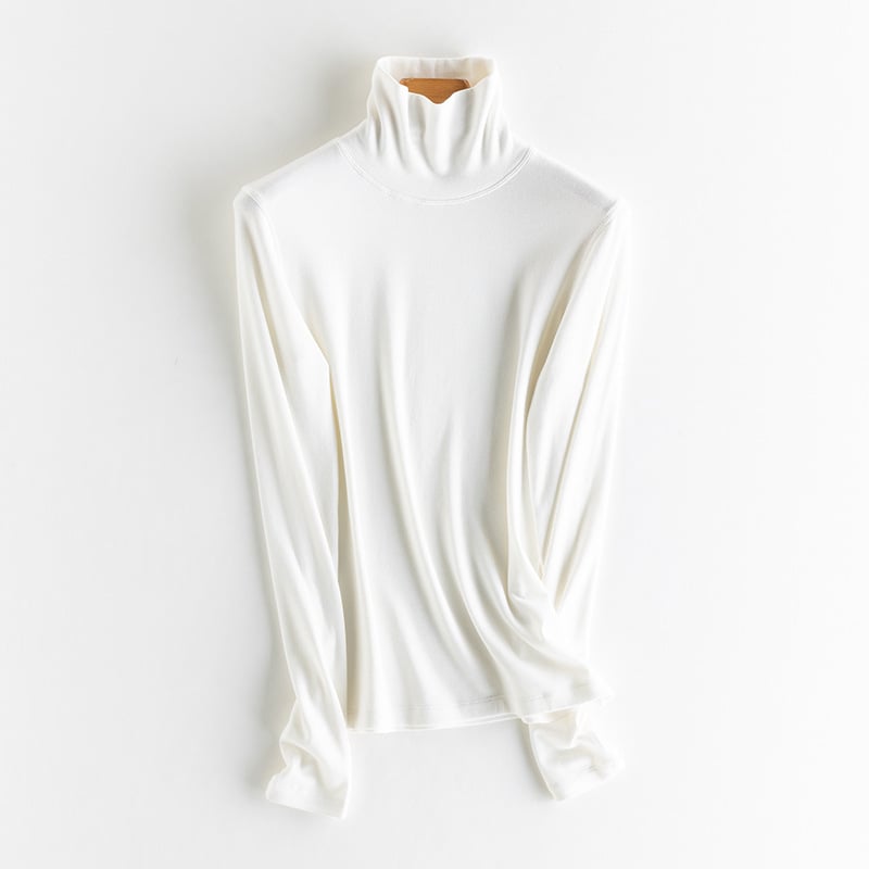 Ženski pulover s poluvisokim ovratnikom, dugi rukavi, kašmirsko-pamukova smjesa s regeneriranom celulozom i bisernim prahom, jesen 2024