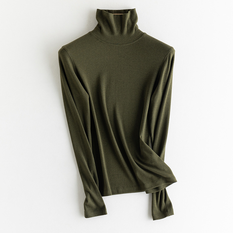 Ženski pulover s poluvisokim ovratnikom, dugi rukavi, kašmirsko-pamukova smjesa s regeneriranom celulozom i bisernim prahom, jesen 2024