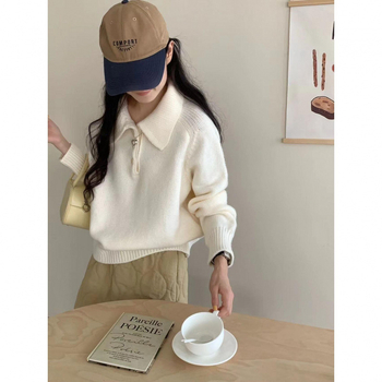 Pulover polo pentru femei, acril și cașmir artificial, croială lejeră, mâneci lungi, iarnă 2025
