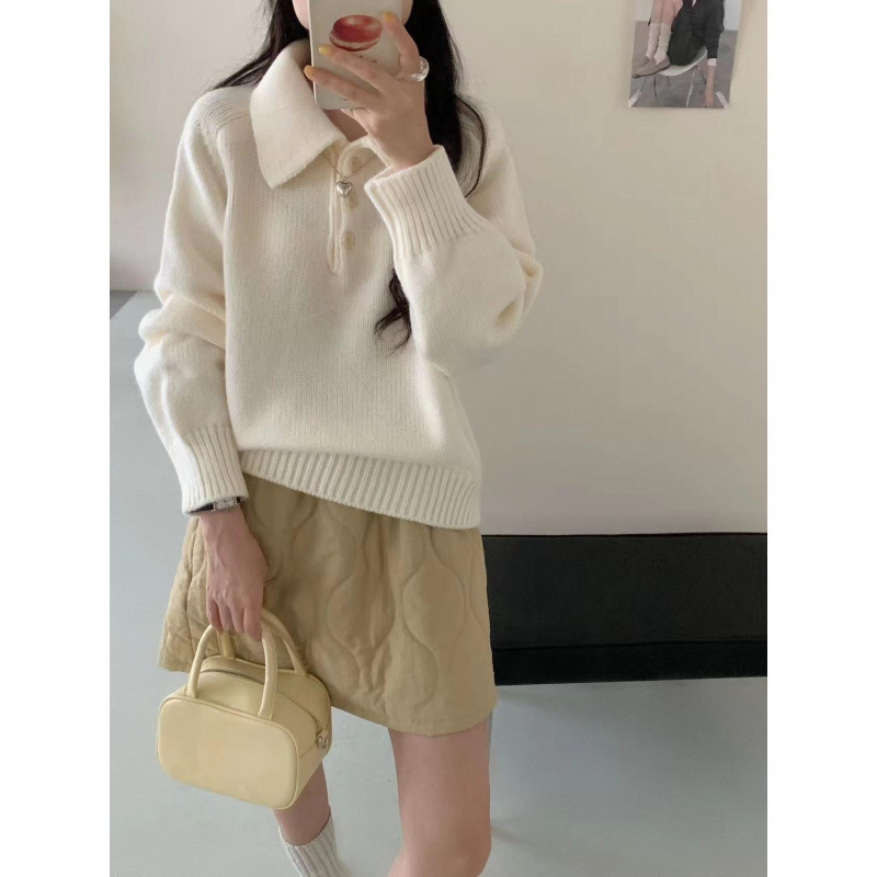 Pulover polo pentru femei, acril și cașmir artificial, croială lejeră, mâneci lungi, iarnă 2025