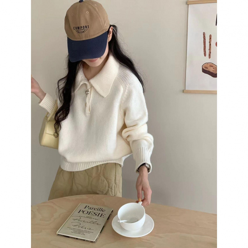 Pulover polo pentru femei, acril și cașmir artificial, croială lejeră, mâneci lungi, iarnă 2025
