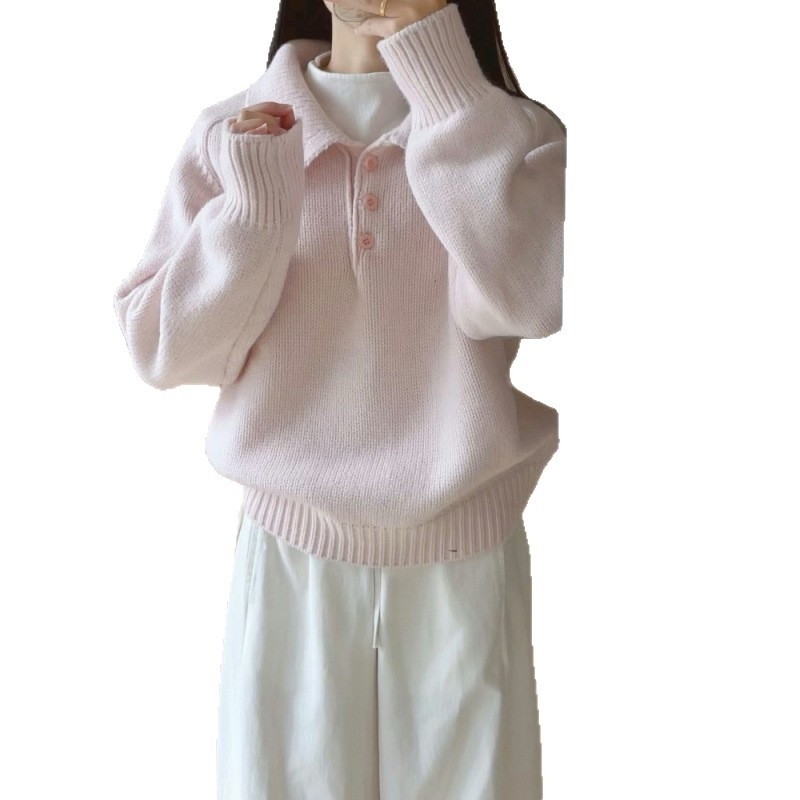 Pulover polo pentru femei, acril și cașmir artificial, croială lejeră, mâneci lungi, iarnă 2025