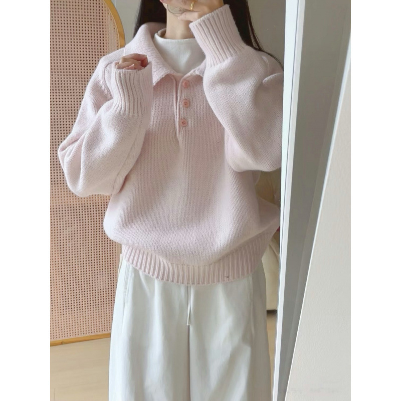 Pulover polo pentru femei, acril și cașmir artificial, croială lejeră, mâneci lungi, iarnă 2025