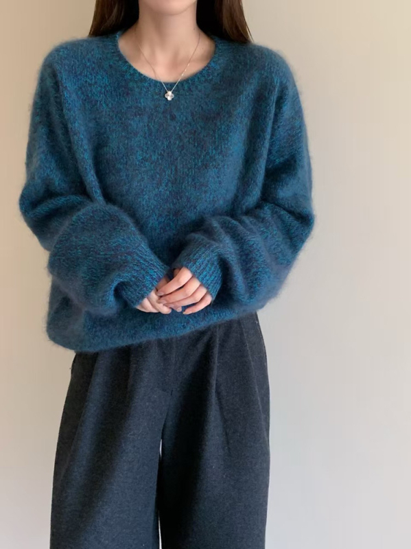 Ženski debeli pulover od vune s kašmirom, široki kroj, okrugli izrez, dugi rukavi, zimski stil 2025