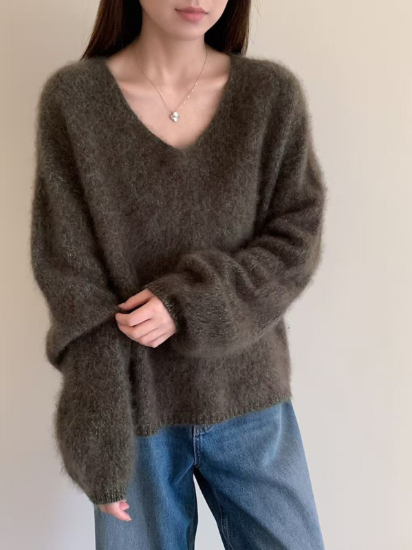 Ženski debeli pulover od vune s kašmirom, široki kroj, okrugli izrez, dugi rukavi, zimski stil 2025