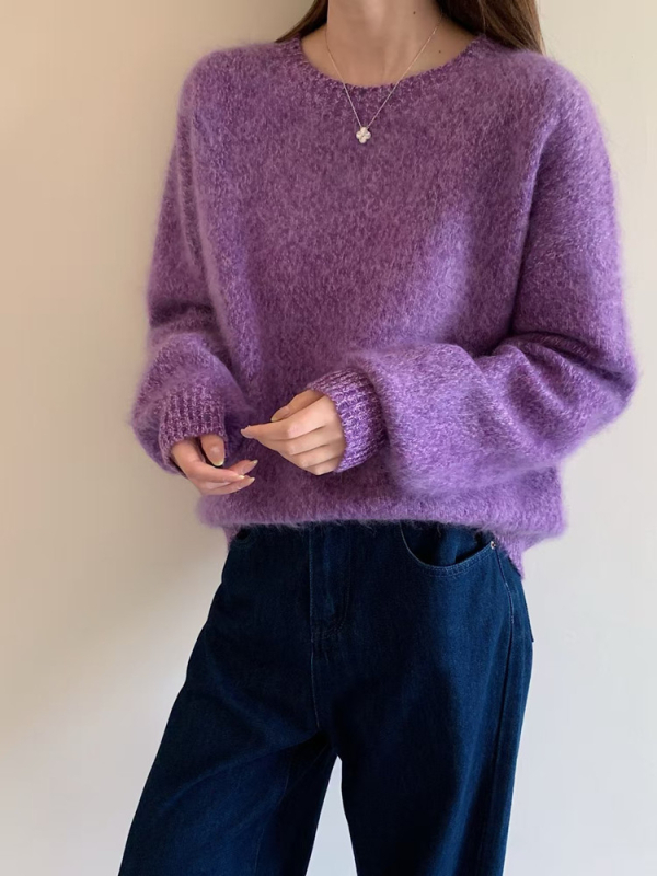 Ženski debeli pulover od vune s kašmirom, široki kroj, okrugli izrez, dugi rukavi, zimski stil 2025