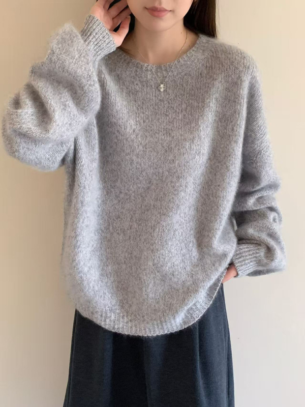 Ženski debeli pulover od vune s kašmirom, široki kroj, okrugli izrez, dugi rukavi, zimski stil 2025