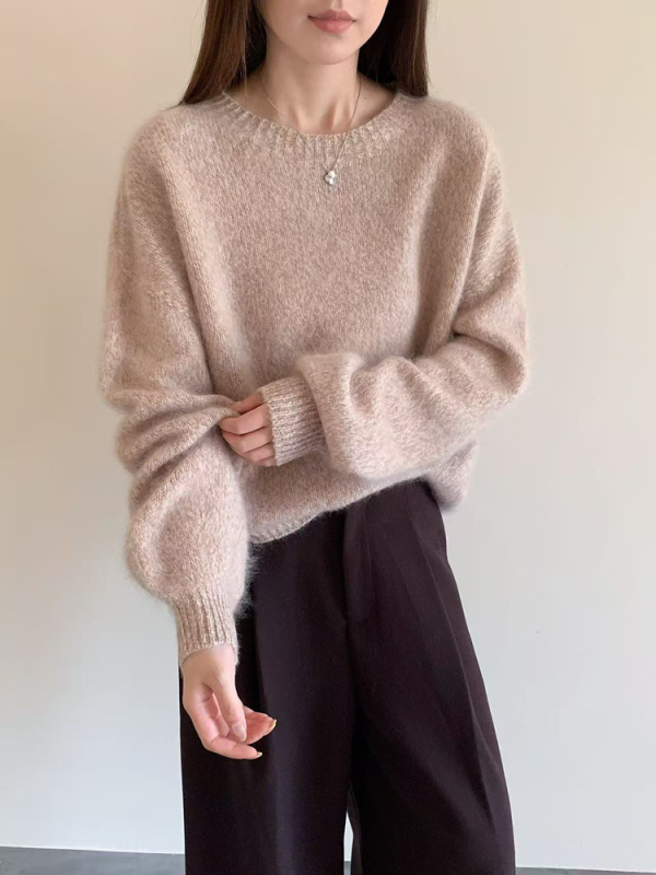 Ženski debeli pulover od vune s kašmirom, široki kroj, okrugli izrez, dugi rukavi, zimski stil 2025