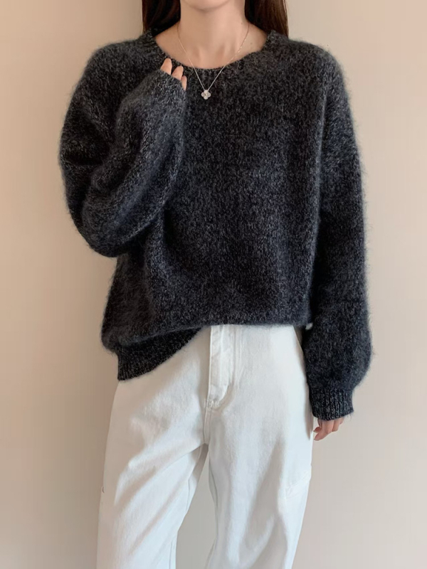 Ženski debeli pulover od vune s kašmirom, široki kroj, okrugli izrez, dugi rukavi, zimski stil 2025