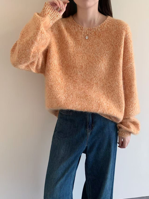 Ženski debeli pulover od vune s kašmirom, široki kroj, okrugli izrez, dugi rukavi, zimski stil 2025