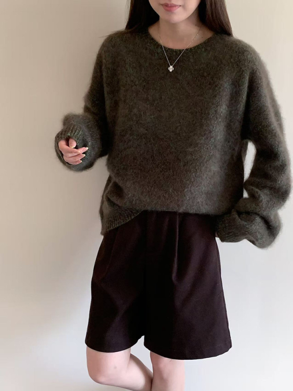 Ženski debeli pulover od vune s kašmirom, široki kroj, okrugli izrez, dugi rukavi, zimski stil 2025