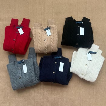 Cardigan s RL logom i izvezom konja – jesensko-zimska klasika, 80% vuna, 20% kašmira, uvijeni pleteni uzorak, ženski top