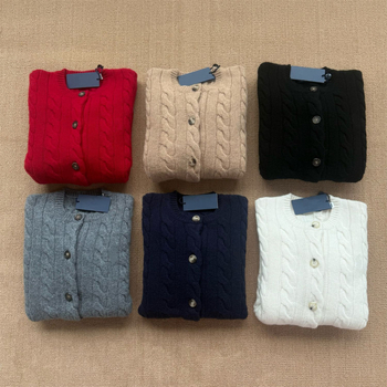 Cardigan s RL logom i izvezom konja – jesensko-zimska klasika, 80% vuna, 20% kašmira, uvijeni pleteni uzorak, ženski top