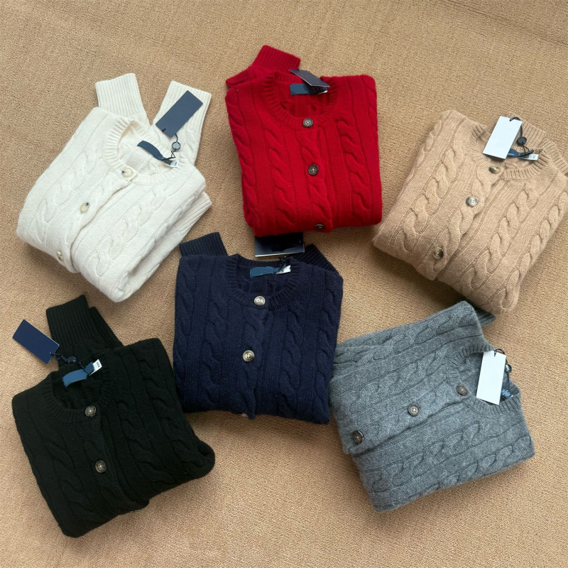 Cardigan s RL logom i izvezom konja – jesensko-zimska klasika, 80% vuna, 20% kašmira, uvijeni pleteni uzorak, ženski top