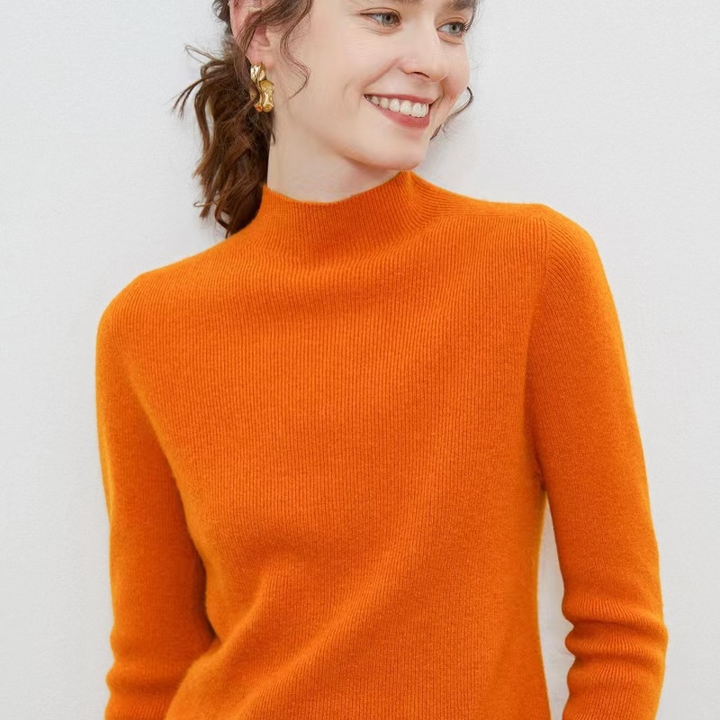 Ženski pulover od 100% čiste vune, polu-visoki ovratnik, uski kroj, dugi rukavi