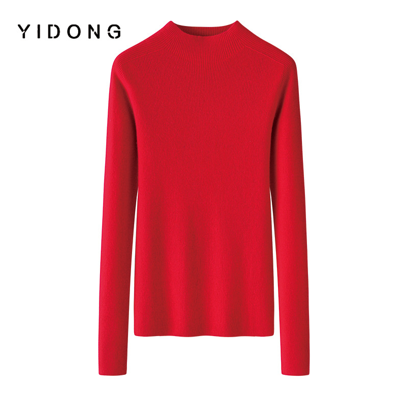 Дамски пуловер от чист кашмир, полувисока яка, 12-гайна рибена плетка, слим кройка, дълги ръкави