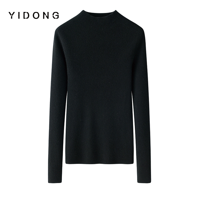 Дамски пуловер от чист кашмир, полувисока яка, 12-гайна рибена плетка, слим кройка, дълги ръкави