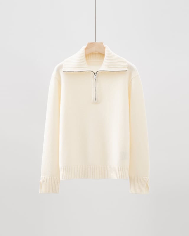 Пуловер с качулка от кашмир-вълна, полузип, свободна кройка, висока яка, дълги ръкави, есен-зима 2025, женски елегантен ежедневен пуловер
