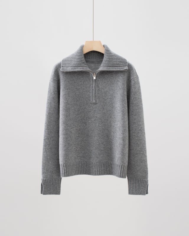Пуловер с качулка от кашмир-вълна, полузип, свободна кройка, висока яка, дълги ръкави, есен-зима 2025, женски елегантен ежедневен пуловер