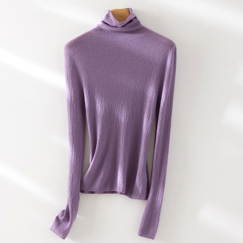 Pulover din cașmir fără cusături, guler înalt, croială slim, mâneci lungi, detalii patchwork; lungime normală 50–65 cm; cașmir 30–50%, mătase mulberry sub 30%; toamnă 2024