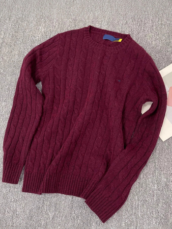 Pulover damă din lână-cashmire cu broderie, guler rotund, croială slim, mâneci lungi, tricot torsionat, iarnă 2025