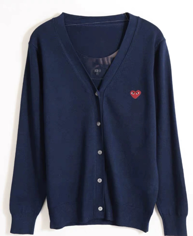 Japanski stil kašmir-blend pleteni kardigan za žene s motivom crvenog srca, V-izrez, dugi rukavi, proljeće 2025.