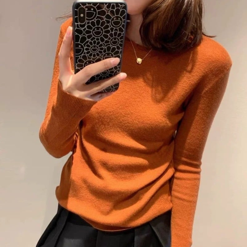 Ženski vuneni džemper, okrugli ovratnik, ultra-tanki, slim fit, dugi rukavi