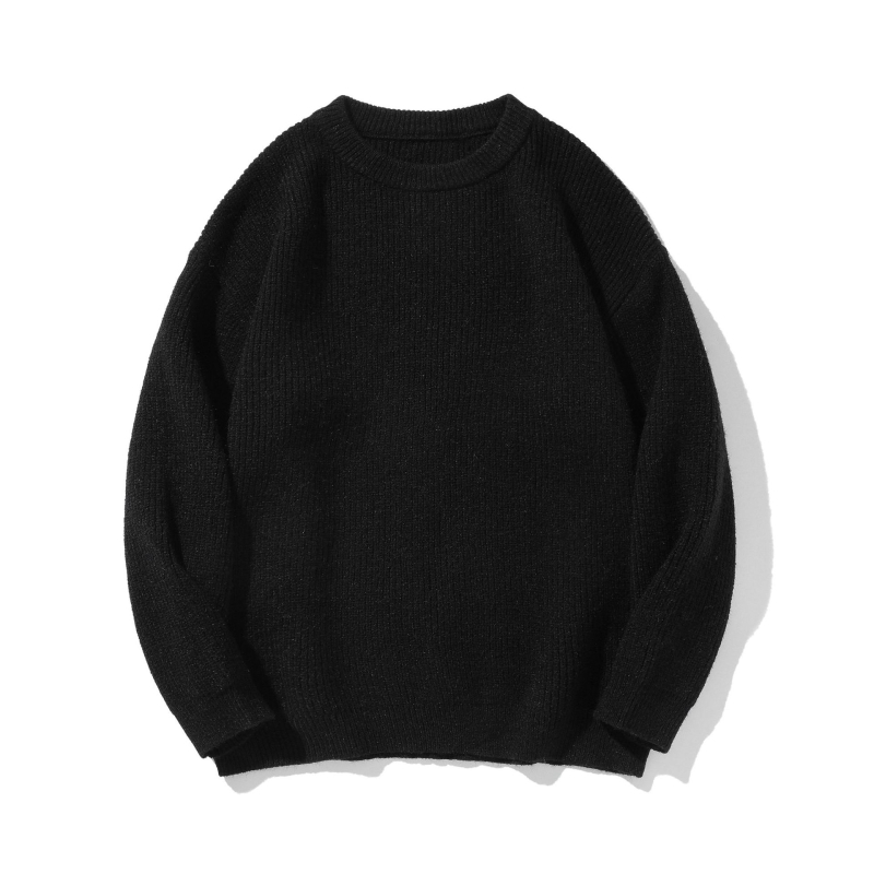 Jianheng unisex jednobojni pleteni džemper s okruglim izrezom, opuštenog kroja, japanski nadahnut stil, za jesen i zimu.