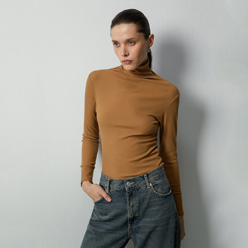 Ženski džemper s visokim ovratnikom, fleece podstava od akrila i kašmira, pleteni, dugi rukavi, klasičan kroj