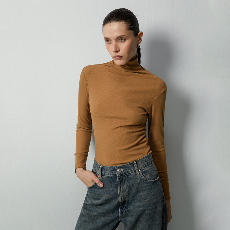 Ženski džemper s visokim ovratnikom, fleece podstava od akrila i kašmira, pleteni, dugi rukavi, klasičan kroj