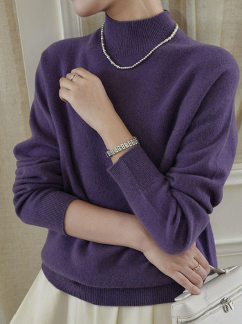 Pulover tricotat din lână și cașmir, guler semi-înalt, mâneci lungi, croială Slim Fit, lungime standardă (50–65 cm)