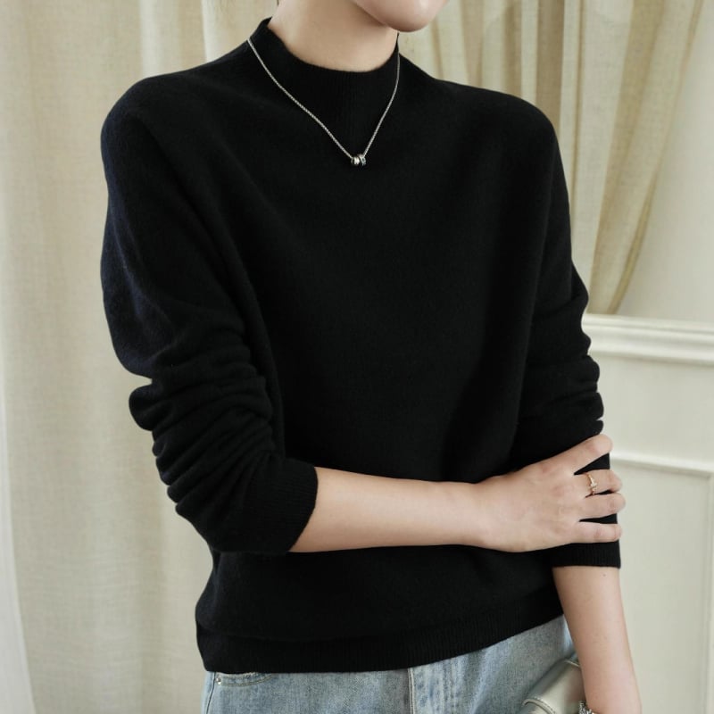 Pulover tricotat din lână și cașmir, guler semi-înalt, mâneci lungi, croială Slim Fit, lungime standardă (50–65 cm)