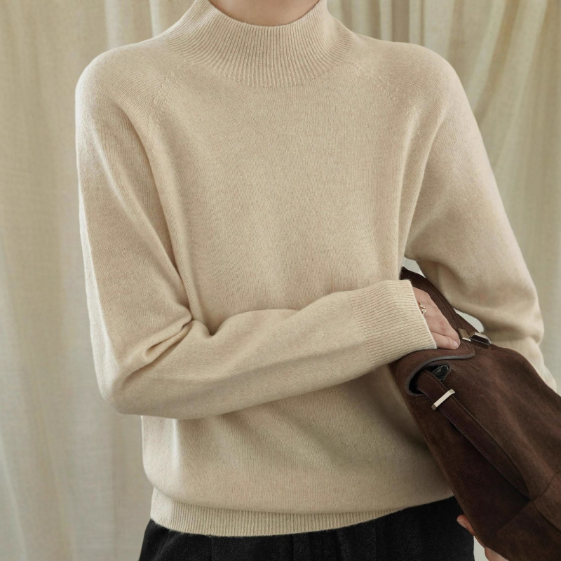 Pulover tricotat din lână și cașmir, guler semi-înalt, mâneci lungi, croială Slim Fit, lungime standardă (50–65 cm)