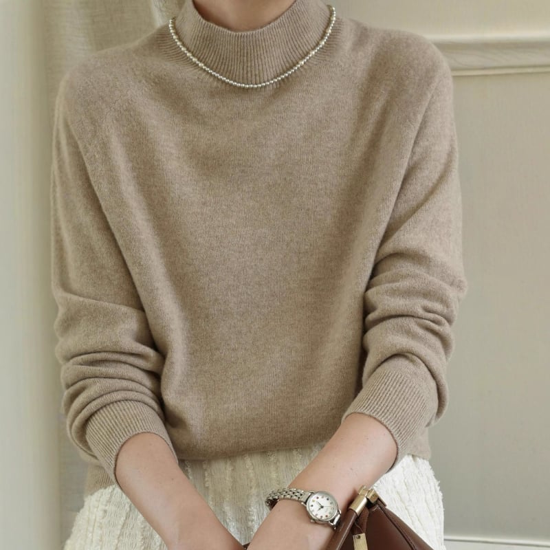 Pulover tricotat din lână și cașmir, guler semi-înalt, mâneci lungi, croială Slim Fit, lungime standardă (50–65 cm)